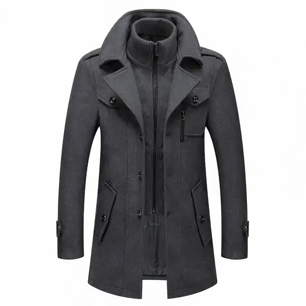 Andrew | Men’s Long Slim Fit Winter Coat with Double Collar & Full Zip Design