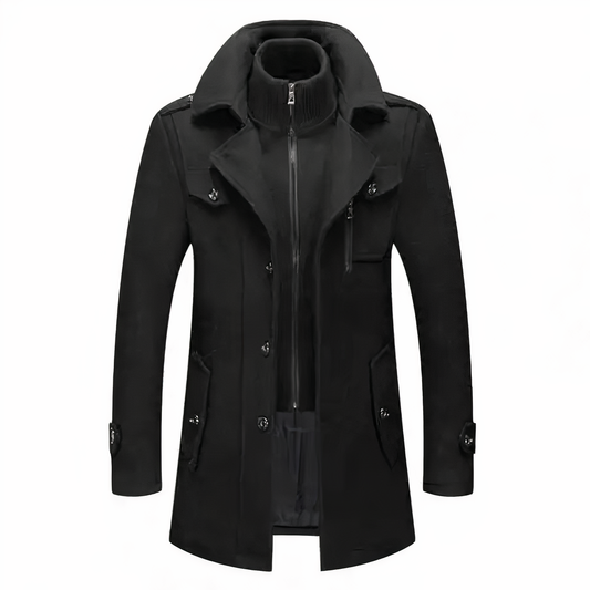 Andrew | Men’s Long Slim Fit Winter Coat with Double Collar & Full Zip Design