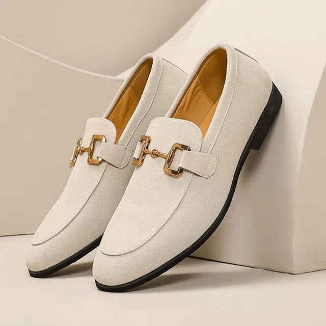 Haldira | Men's Suede Loafers with Elegant Metal Buckle