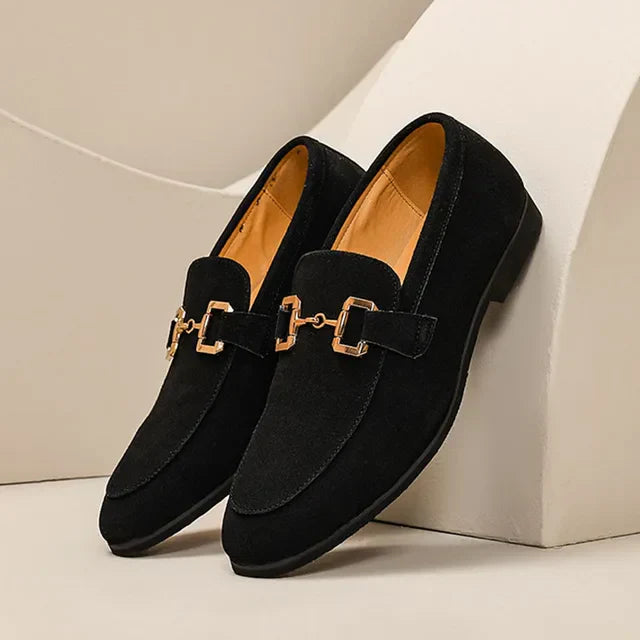 Haldira | Men's Suede Loafers with Elegant Metal Buckle