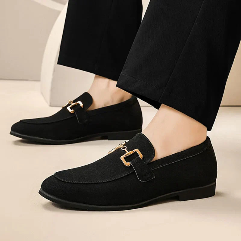 Haldira | Men's Suede Loafers with Elegant Metal Buckle
