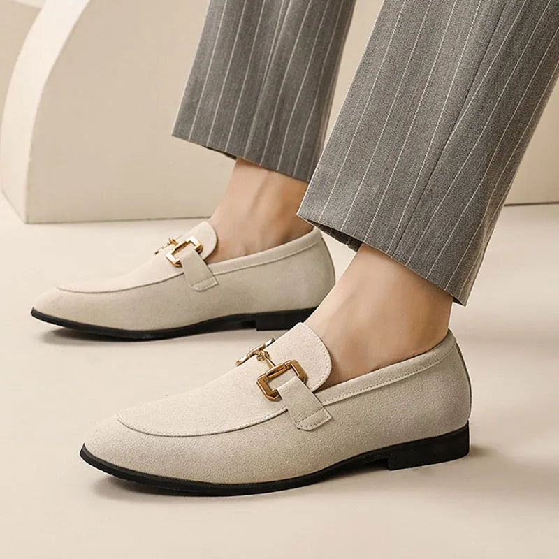 Haldira | Men's Suede Loafers with Elegant Metal Buckle