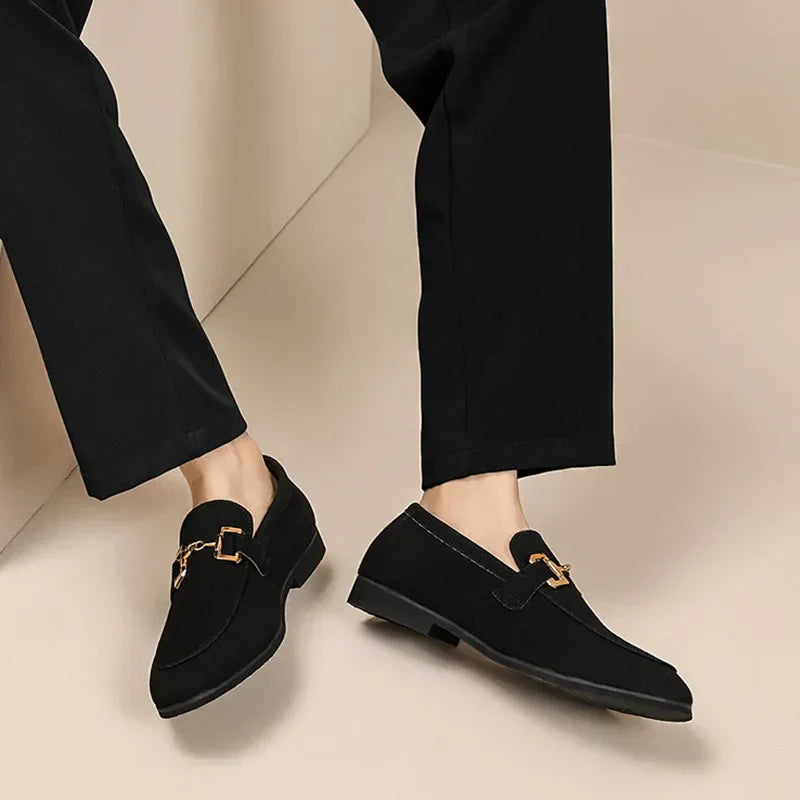 Haldira | Men's Suede Loafers with Elegant Metal Buckle