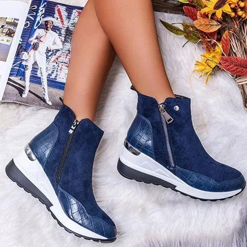 Thalira | Women's Orthopedic Wedge Heel Ankle Boots with Side Zip – Stylish Comfort for All-Day Wear