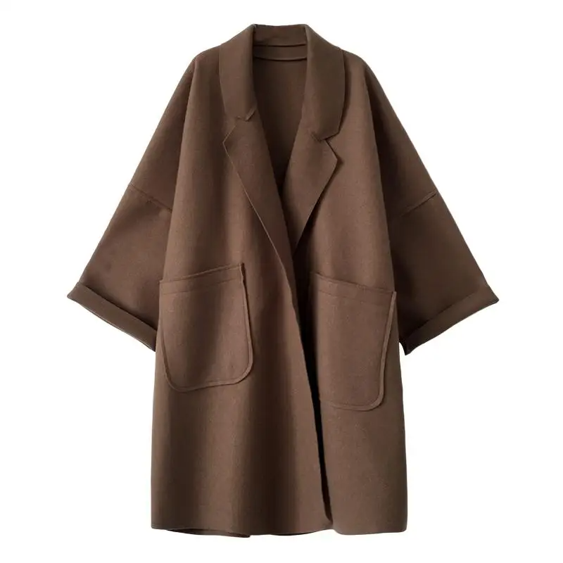 Ivy | Women’s Long Wool-Blend Oversized Coat with Open Front & Pockets