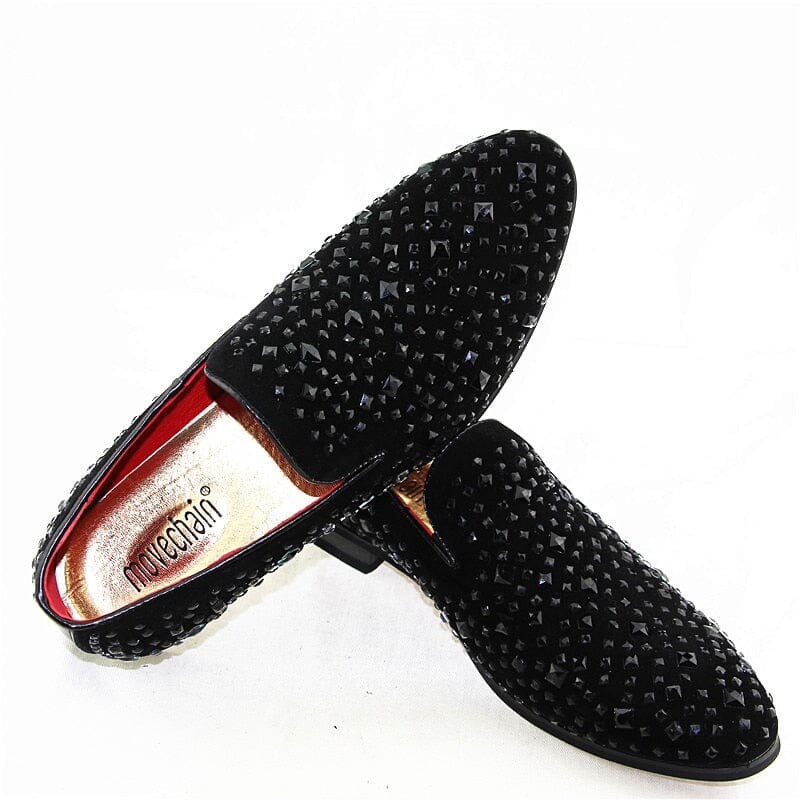 Crispin | Men’s Black Rhinestone Slip-On Loafers – Elegant & Stylish Business Casual Shoes