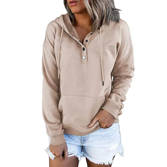 Carina | Women’s Pink Partial Buttoned Drawstring Hoodie Jacket