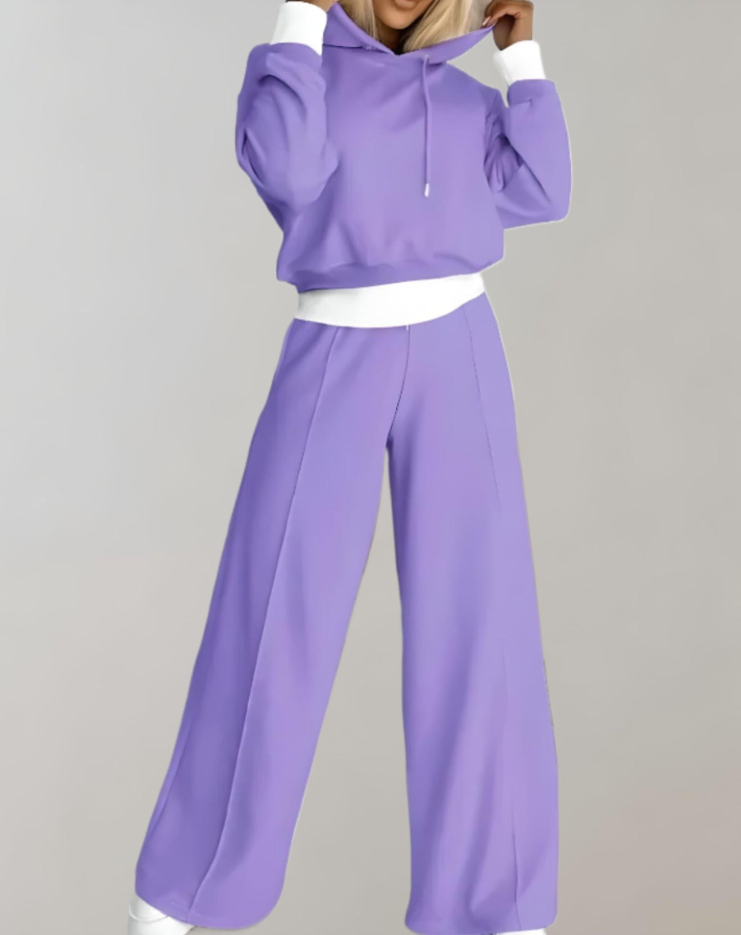 Portia | Women's Two-Tone Cropped Hoodie & Loose Fit Joggers Set – Stylish & Comfy