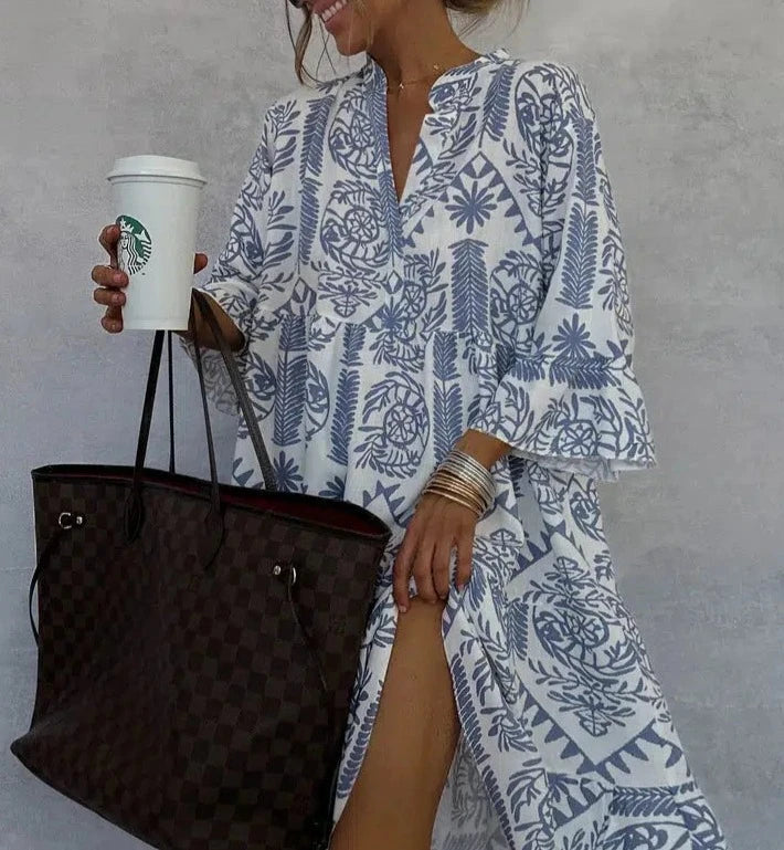 Guinevere | Women's Flowing V-Neck Summer Dress – Lightweight & Elegant with Flared Sleeves