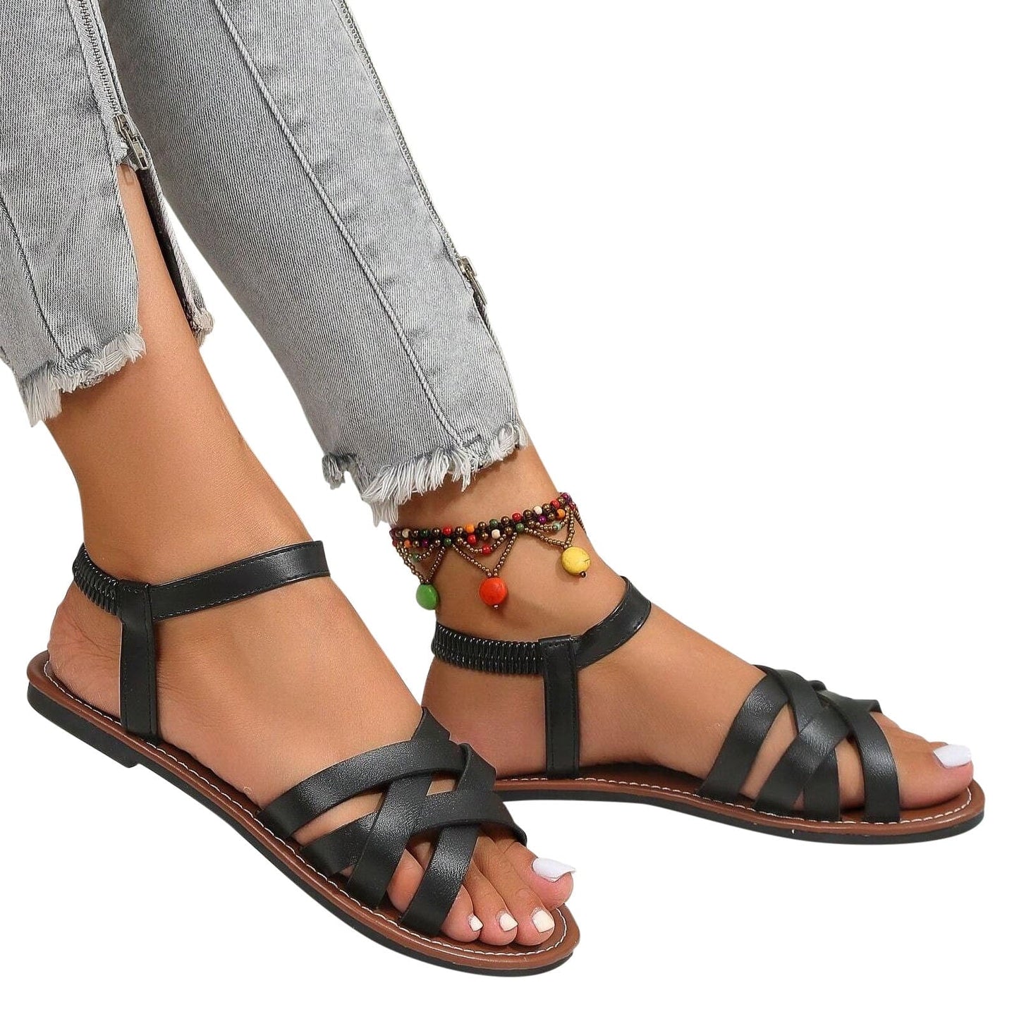 Harper | Women's Flat Summer Sandals with Crisscross Straps