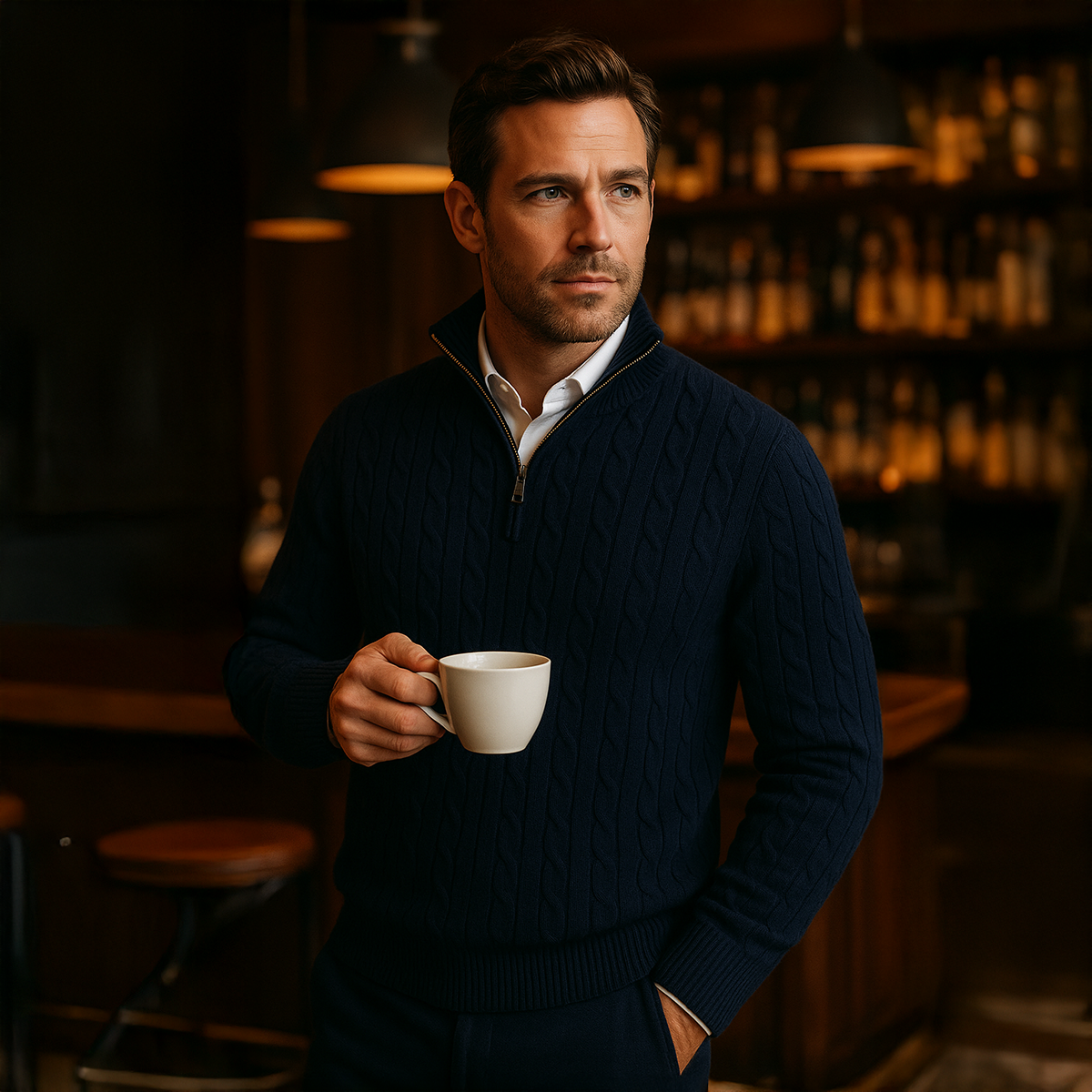 The St. Moritz Cable Knit Zipper Jumper for Men - Old Money Style