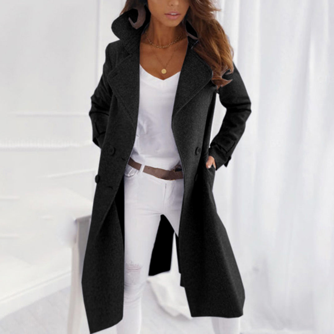 Bridget | Women's Solid Colour Double Breasted Long Lapel Coat