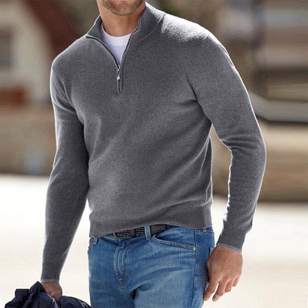 Finn | Men’s Zip Neck Stand Collar Sweater, Slim Fit Smart Casual Jumper