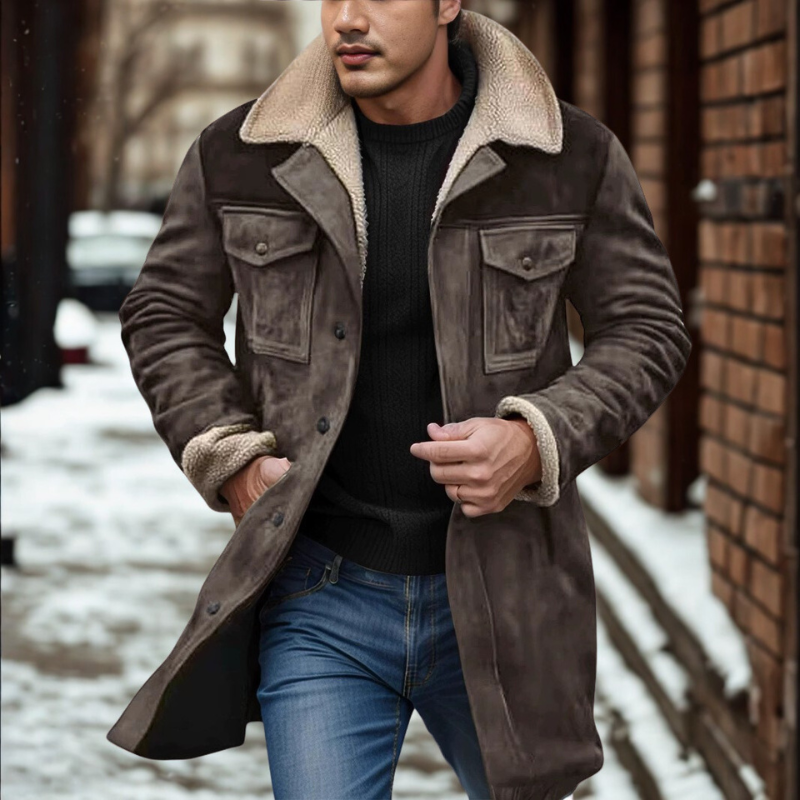 Leopold | Men’s Relaxed Fit Wool-Look Overcoat with Plush Collar and Cuffs
