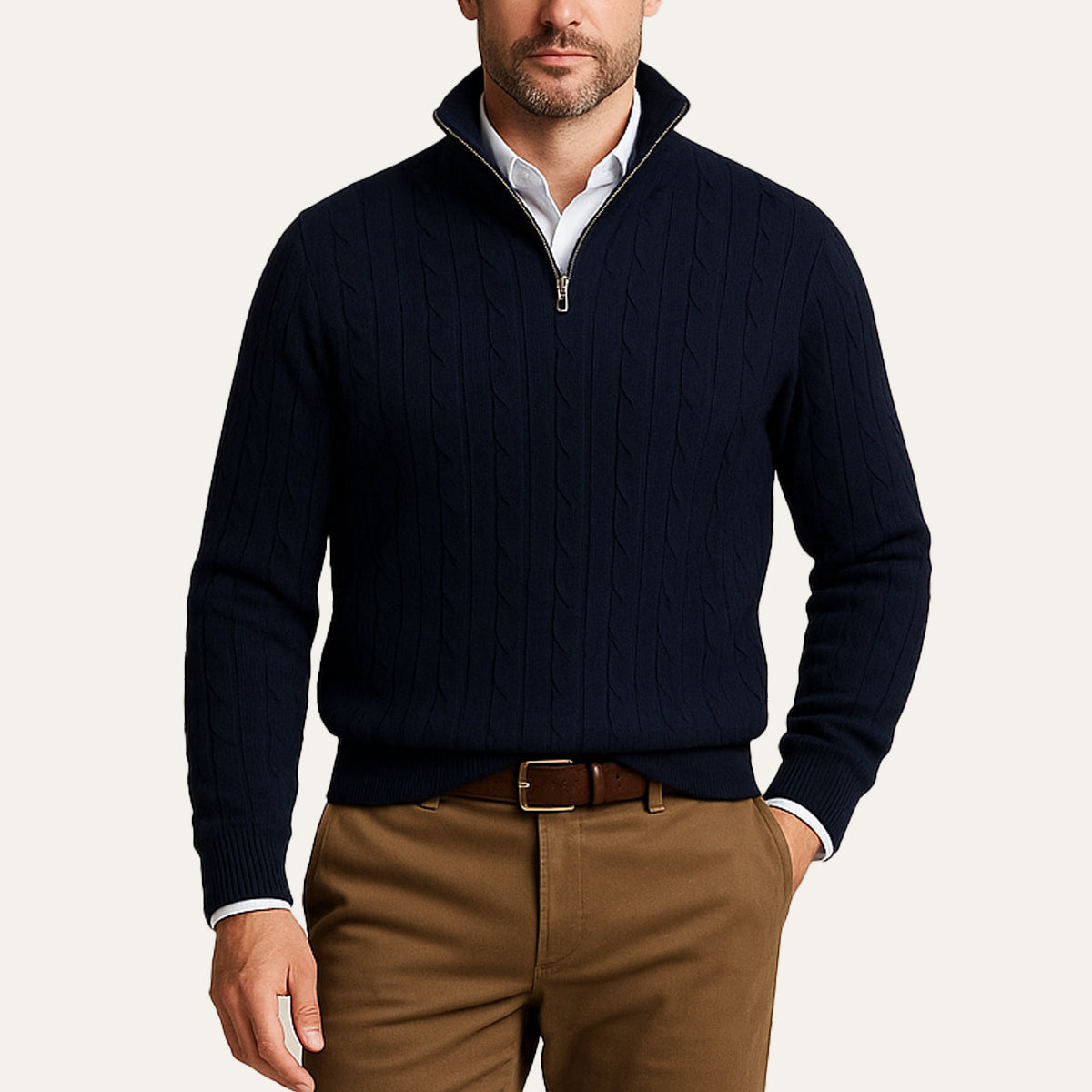 The St. Moritz Cable Knit Zipper Jumper for Men - Old Money Style