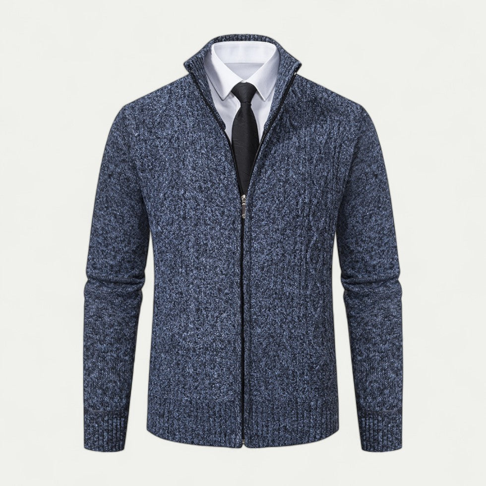 Edward | Men's Cable-Knit Zip-Up Cardigan with High Collar and Ribbed Hem