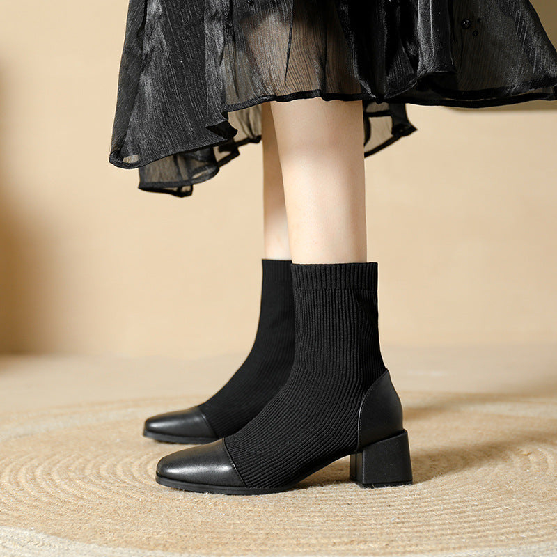 Reina | Women's Pointed Toe Sock Boots – Chic & Comfortable Block Heel Ankle Boots