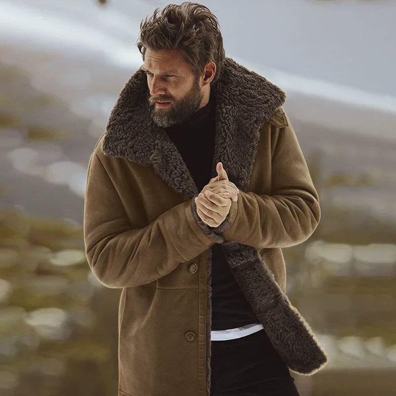 Gaspard | Men's Mid-Length Coat – Relaxed Fit with Shearling Collar & Fleece Lining