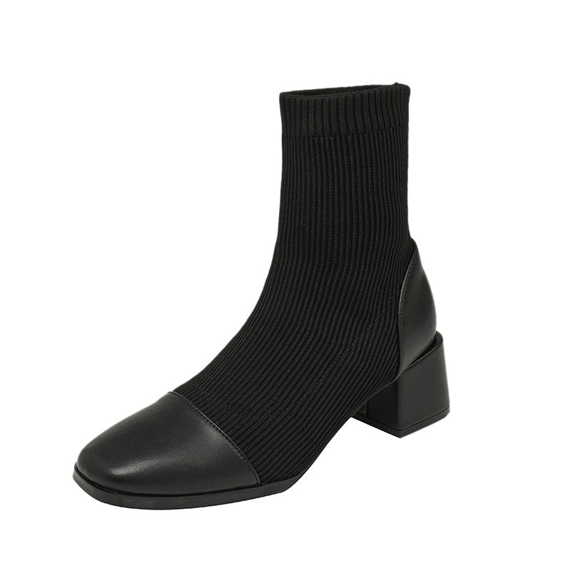 Reina | Women's Pointed Toe Sock Boots – Chic & Comfortable Block Heel Ankle Boots