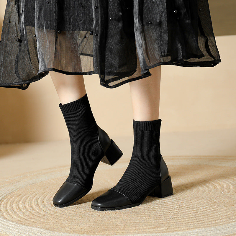 Reina | Women's Pointed Toe Sock Boots – Chic & Comfortable Block Heel Ankle Boots