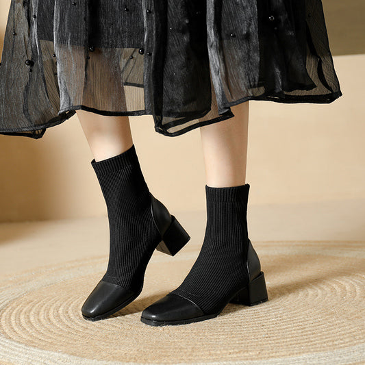 Reina | Women's Pointed Toe Sock Boots – Chic & Comfortable Block Heel Ankle Boots