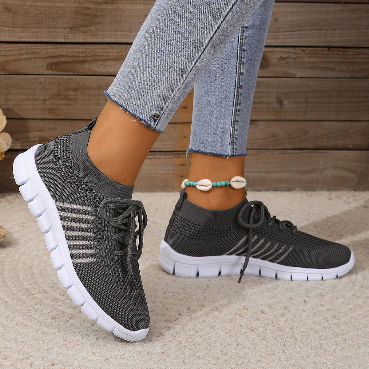Elberine | Women’s Lightweight Flyknit Trainers – Sock-Like Fit – Breathable Mesh Athletic Sneakers for Everyday Comfort