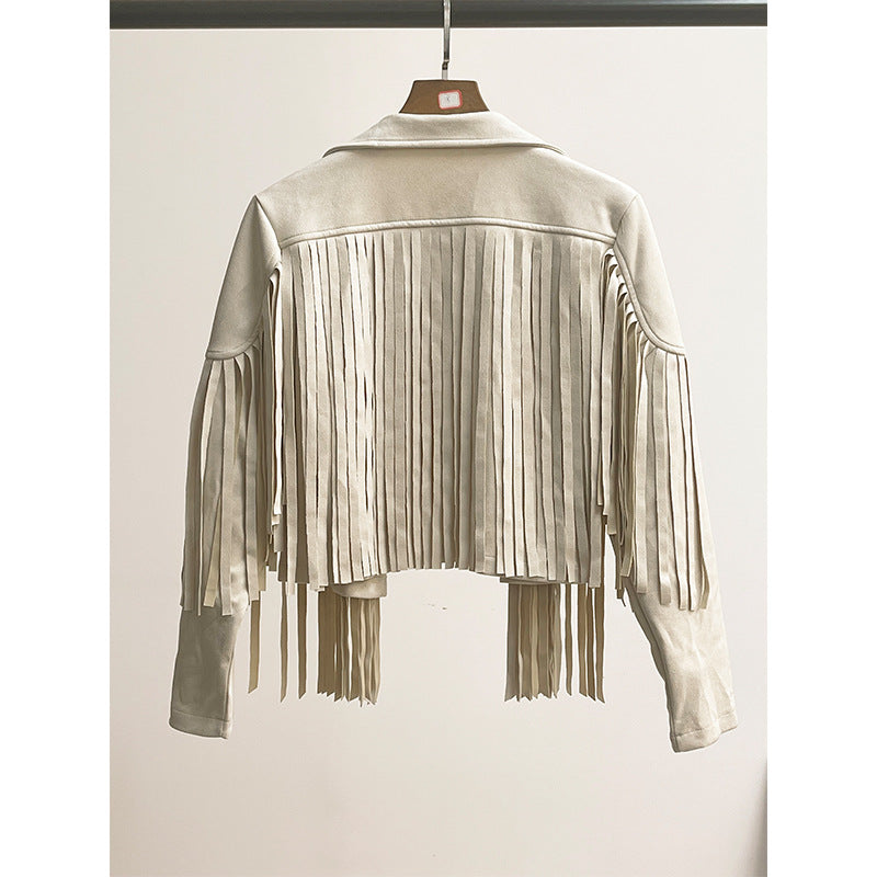 Ashlin | Cropped Fringe Jacket with Turn-Down Collar – Western-Inspired Statement Layer