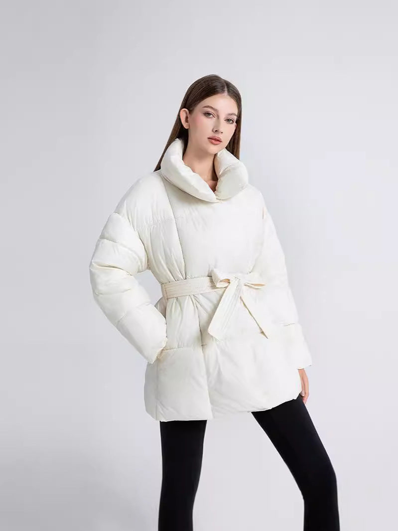 Ysabellea | Women's Padded Winter Coat with Wrap Collar and Adjustable Belt