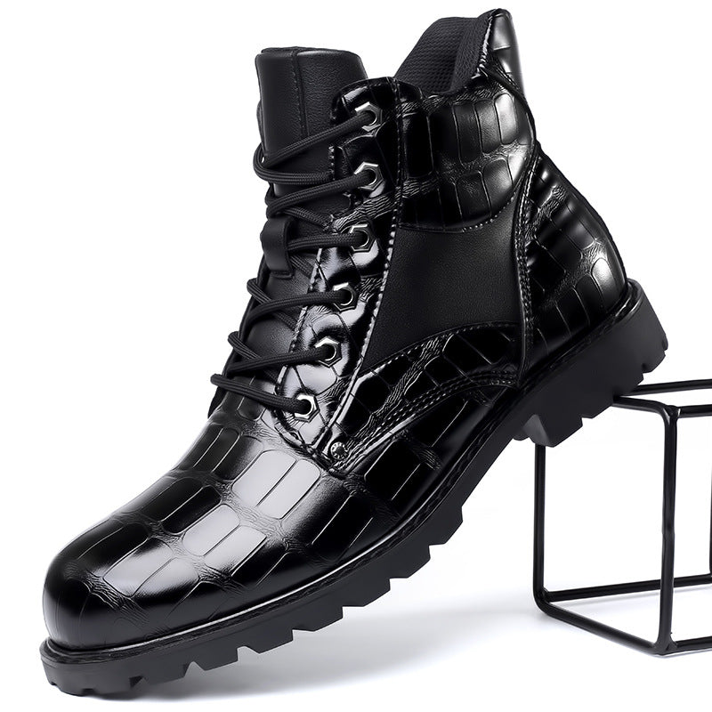 Welf | Men's Lace-Up Crocodile Pattern Casual Boots
