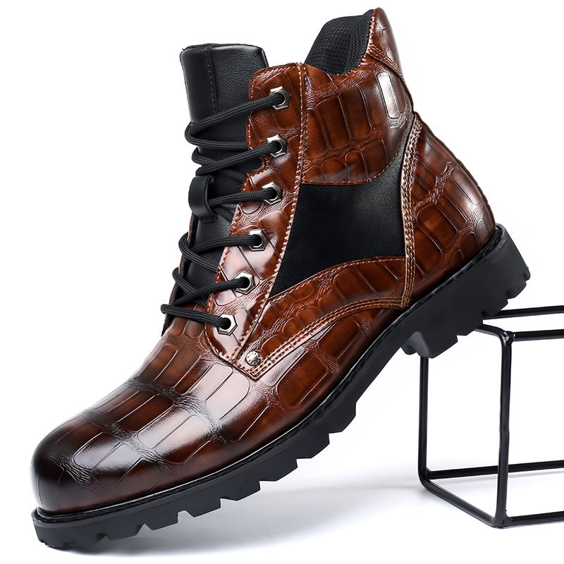 Welf | Men's Lace-Up Crocodile Pattern Casual Boots