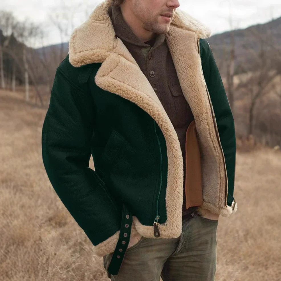 Éric | Men's Aviator Jacket – Leather Look with Shearling Collar & Adjustable Buckles