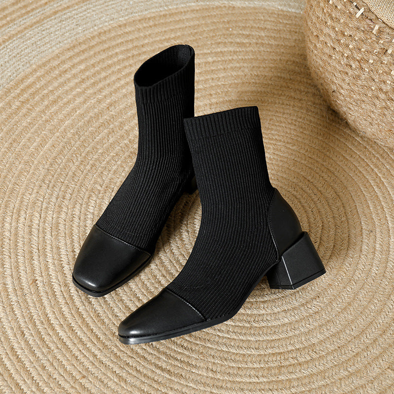 Reina | Women's Pointed Toe Sock Boots – Chic & Comfortable Block Heel Ankle Boots