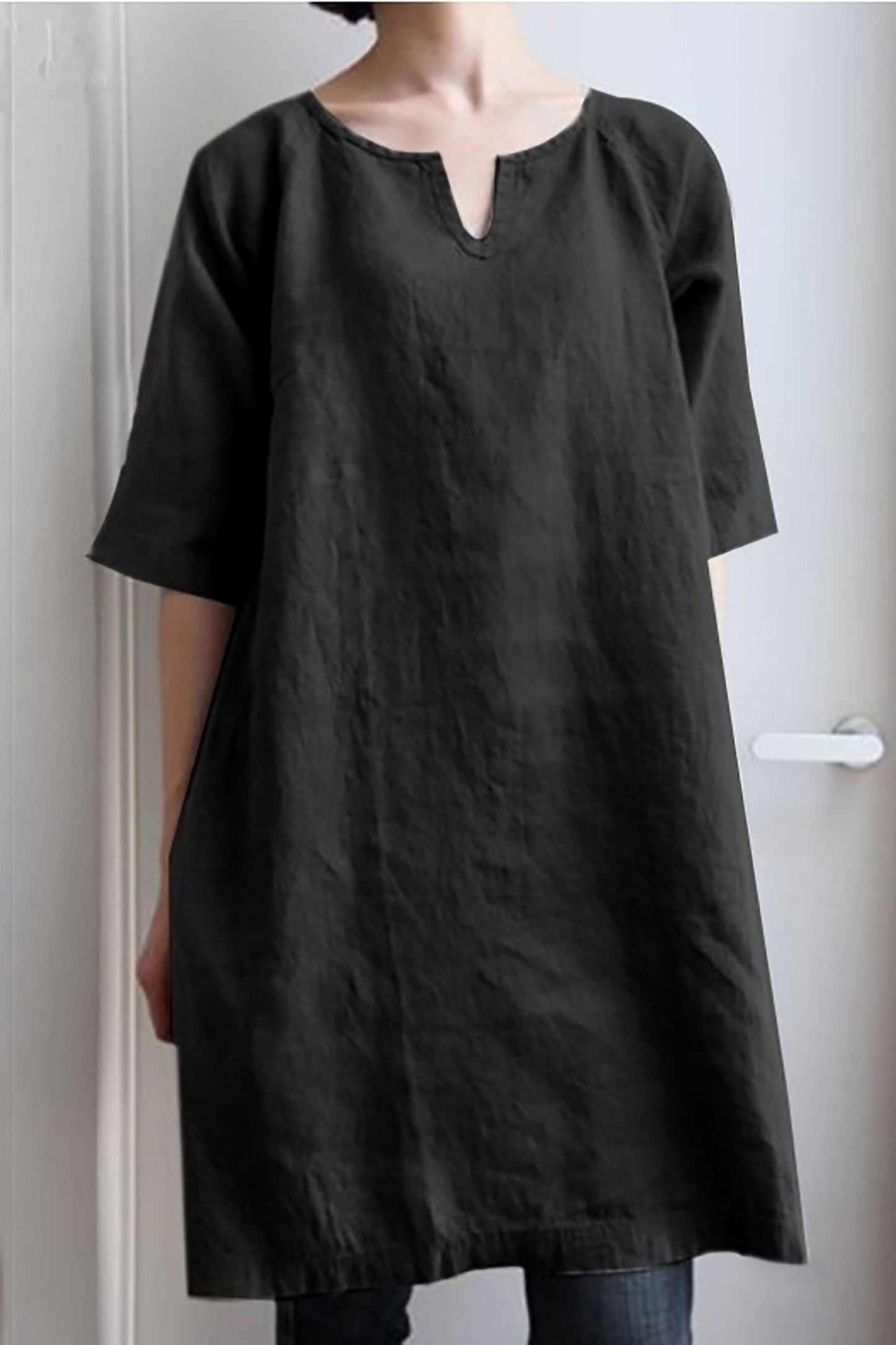 Clio | Women's Airy Linen Tunic Dress with Straight Cut & Relaxed Fit