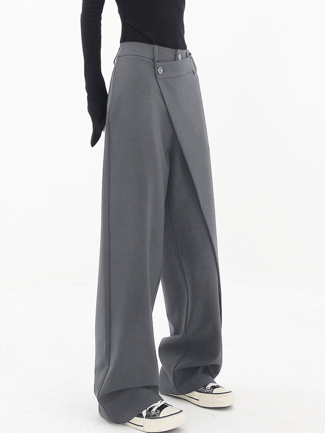 Eamon | Women's Modern Loose-Fit Asymmetrical Trousers with Button Detail