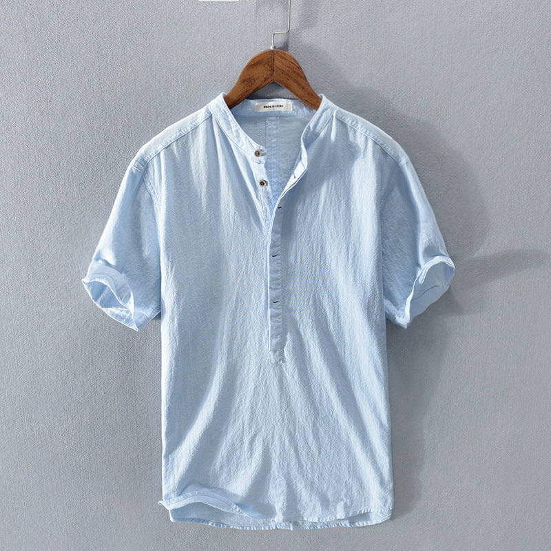 Harold | Men’s Solid Colour Short Sleeve Shirt with Round Neck & Half Button Closure – Casual Summer Essential
