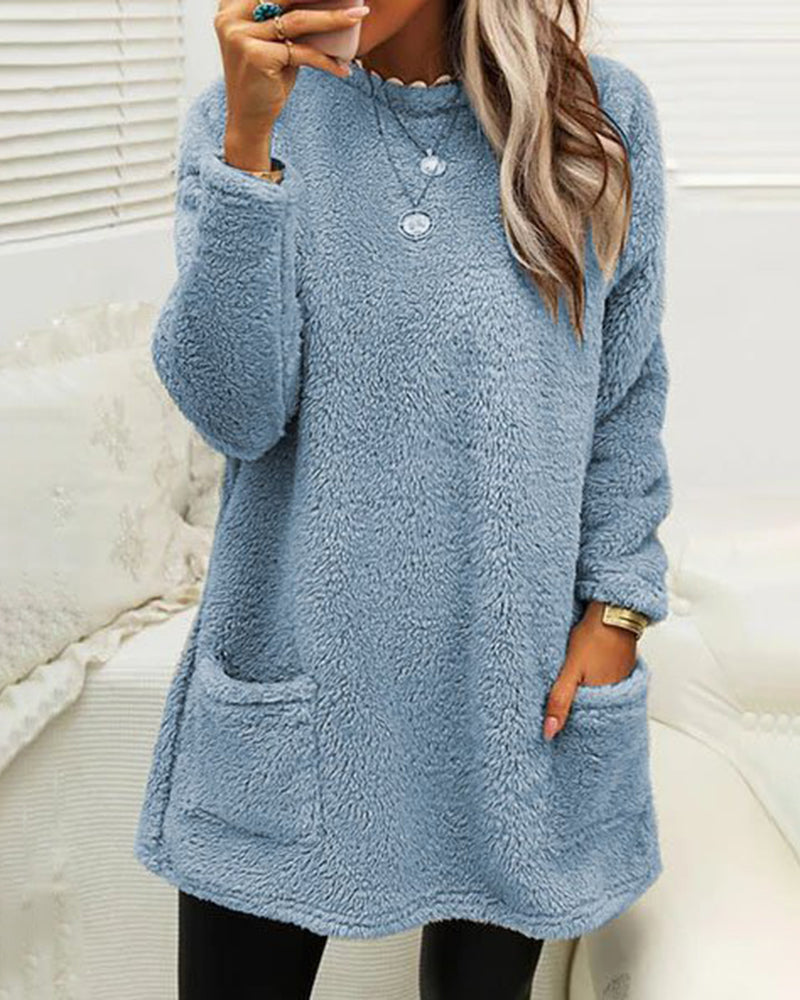 Betsy | Women's Soft Plush Teddy Sweater with Side Pockets | Warm Solid Colour Fleece Jumper