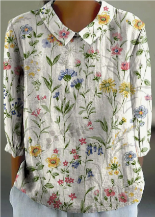Bonnie | Women's Floral Long Sleeve Turn-Down Collar Summer Blouse