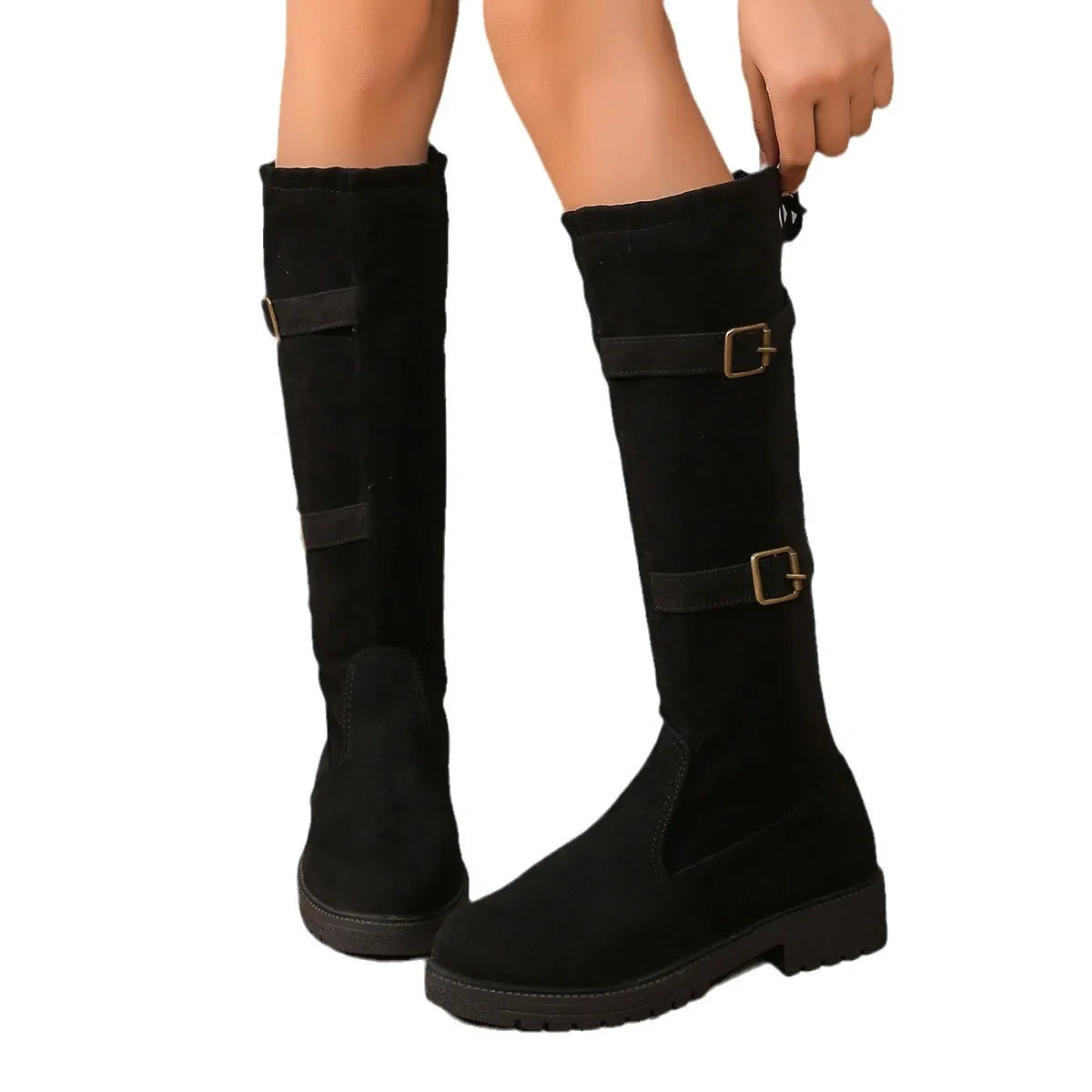Lindsay | Women’s Black Low Heel Knee High Boots with Classic Silhouette