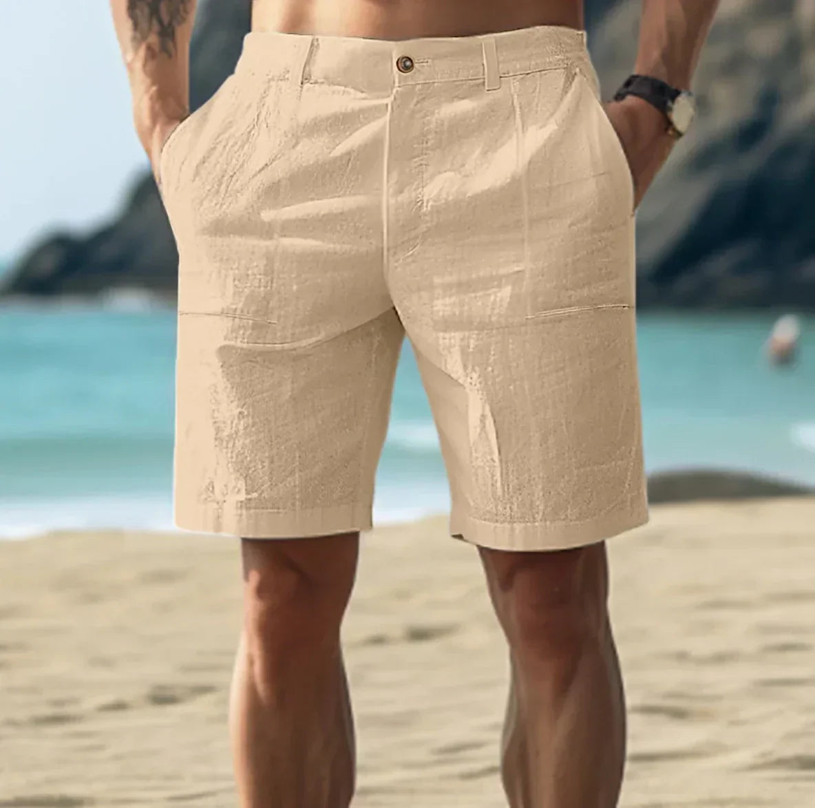 Rowelin | Men’s Tailored Linen Shorts – Lightweight Summer Comfort in Solid Colours