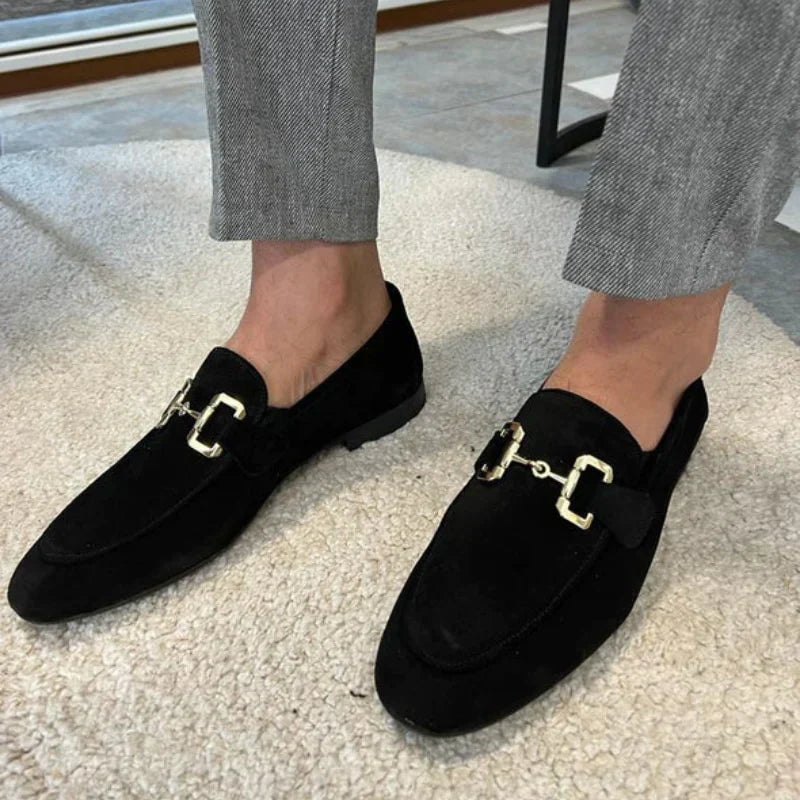 Haldira | Men's Suede Loafers with Elegant Metal Buckle