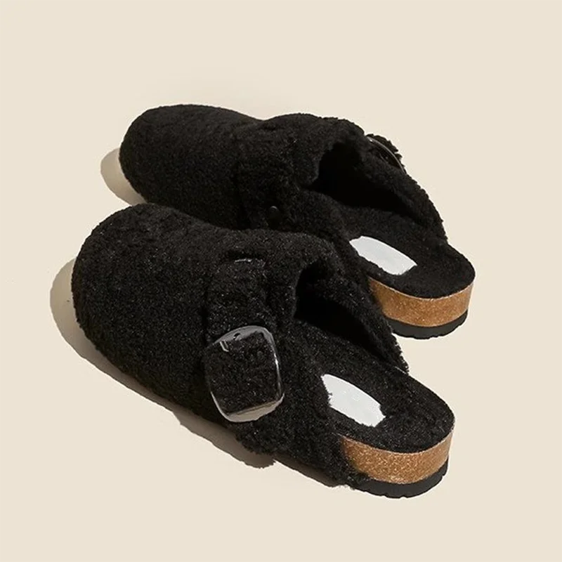 Danna | Women's Plush Wool Lined Buckled Closed Toe Slippers