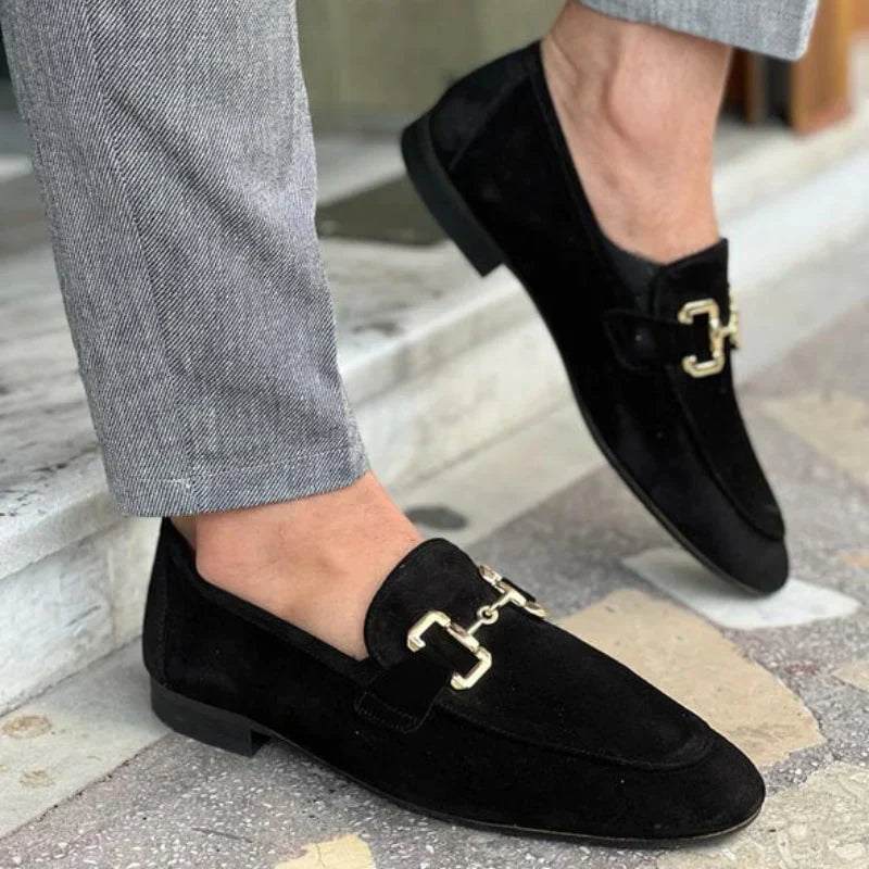 Haldira | Men's Suede Loafers with Elegant Metal Buckle