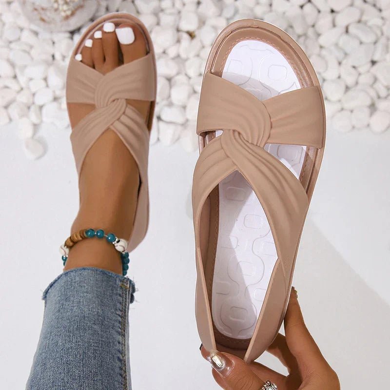 Lavinia | Women's Orthopedic Open Toe Criss-Cross Strap Sandals – Comfortable Slip-On Flats