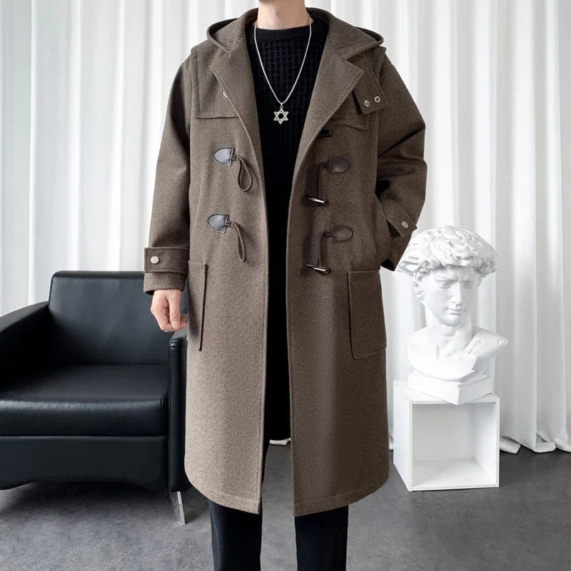 Efren | Men's Stylish Hooded Long Coat with Pockets - Warm & Modern
