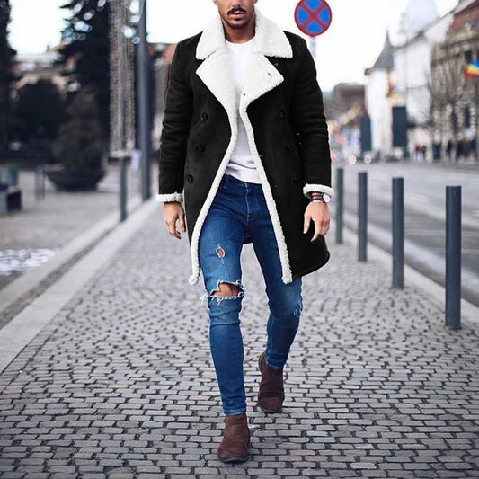 Mossimo | Men's Double Breasted Winter Coat with Lapel Collar & Fleece Lining