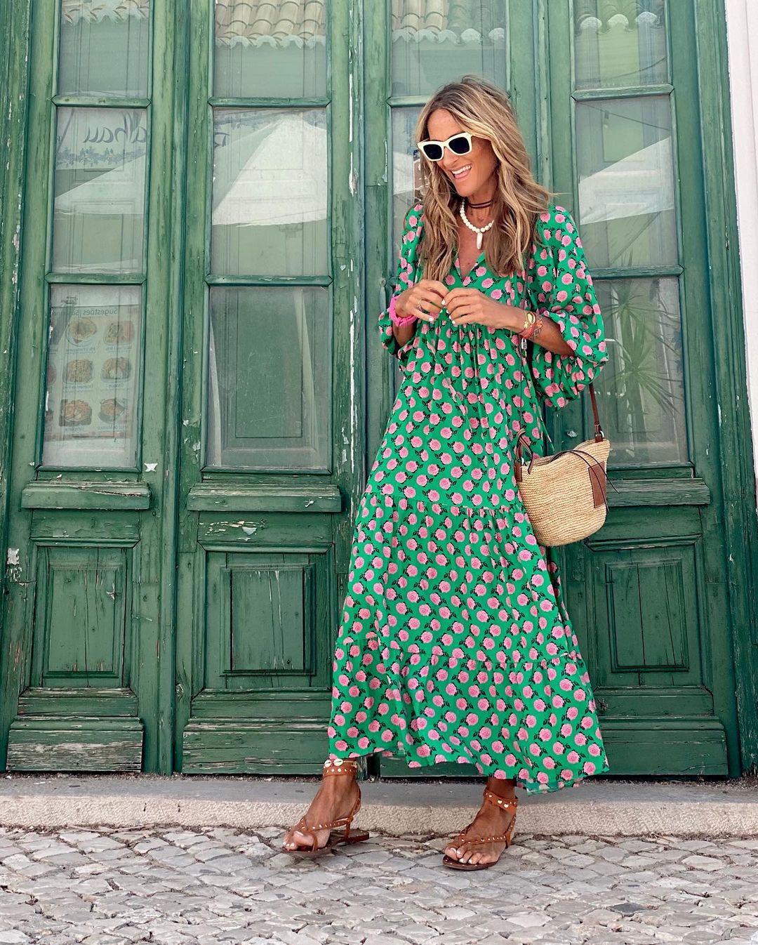Margot | Women's Long Puff Sleeve Stylish Print Summer Maxi Dress
