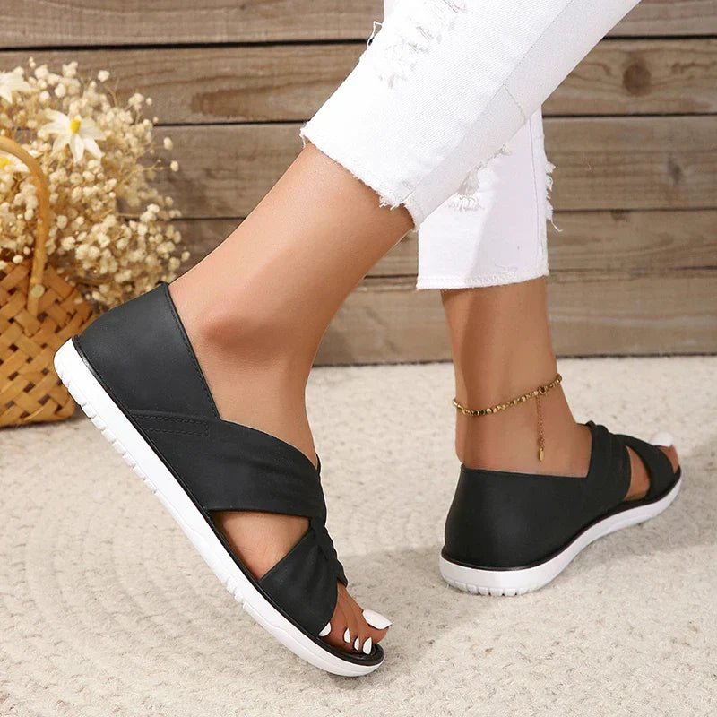 Lavinia | Women's Orthopedic Open Toe Criss-Cross Strap Sandals – Comfortable Slip-On Flats