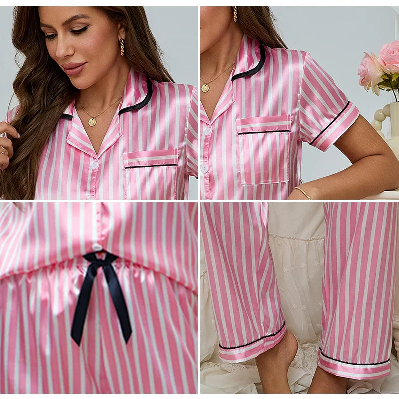 Juliet | Women’s Pink 2-Piece Pyjama Set with Striped Shirt & Trousers