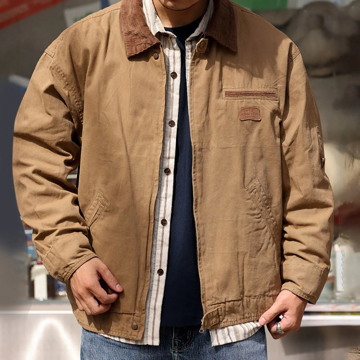 Manuel | Men's Retro Zip-Up Loose Fit Cargo Cotton Jacket with Turn Down Collar