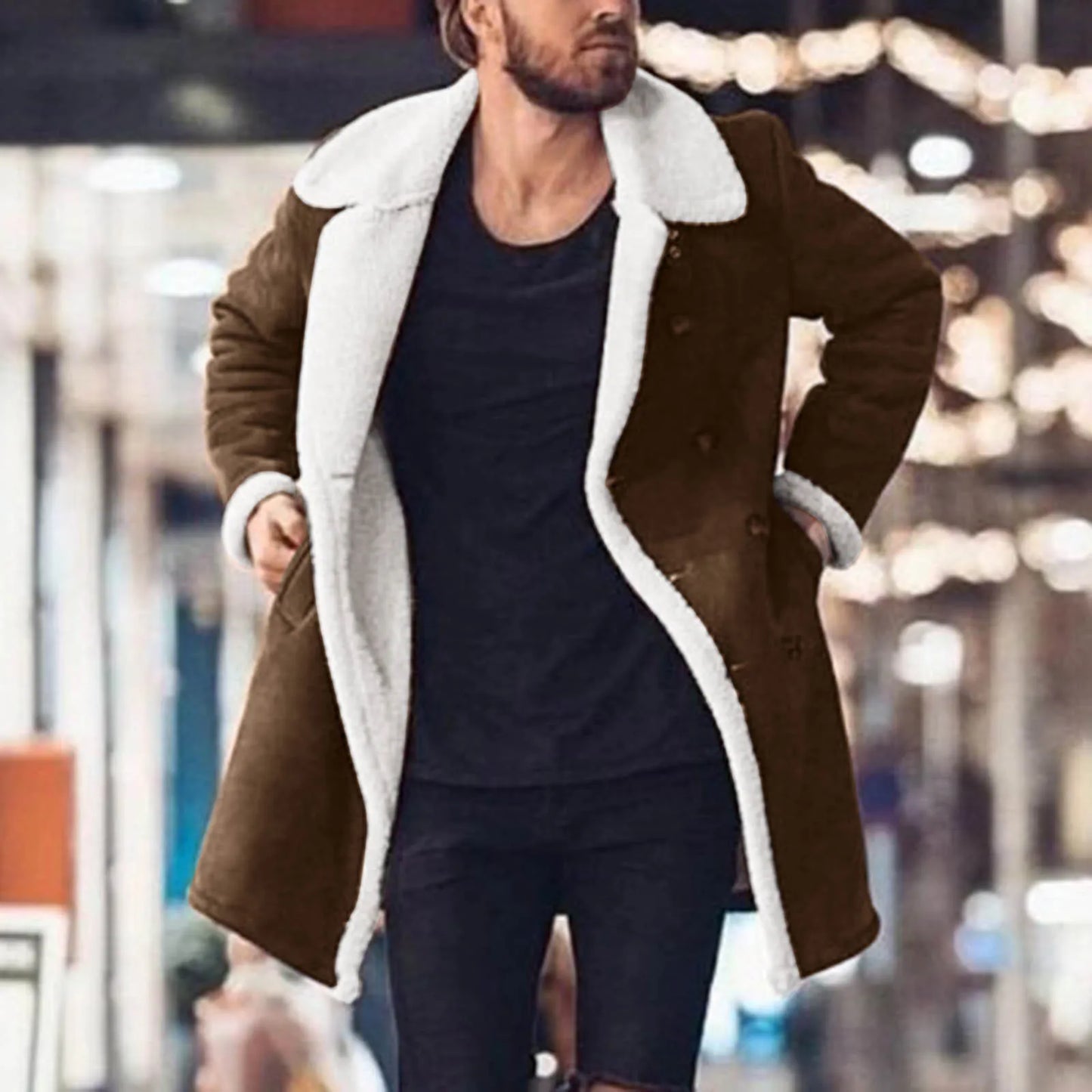 Mossimo | Men's Double Breasted Winter Coat with Lapel Collar & Fleece Lining